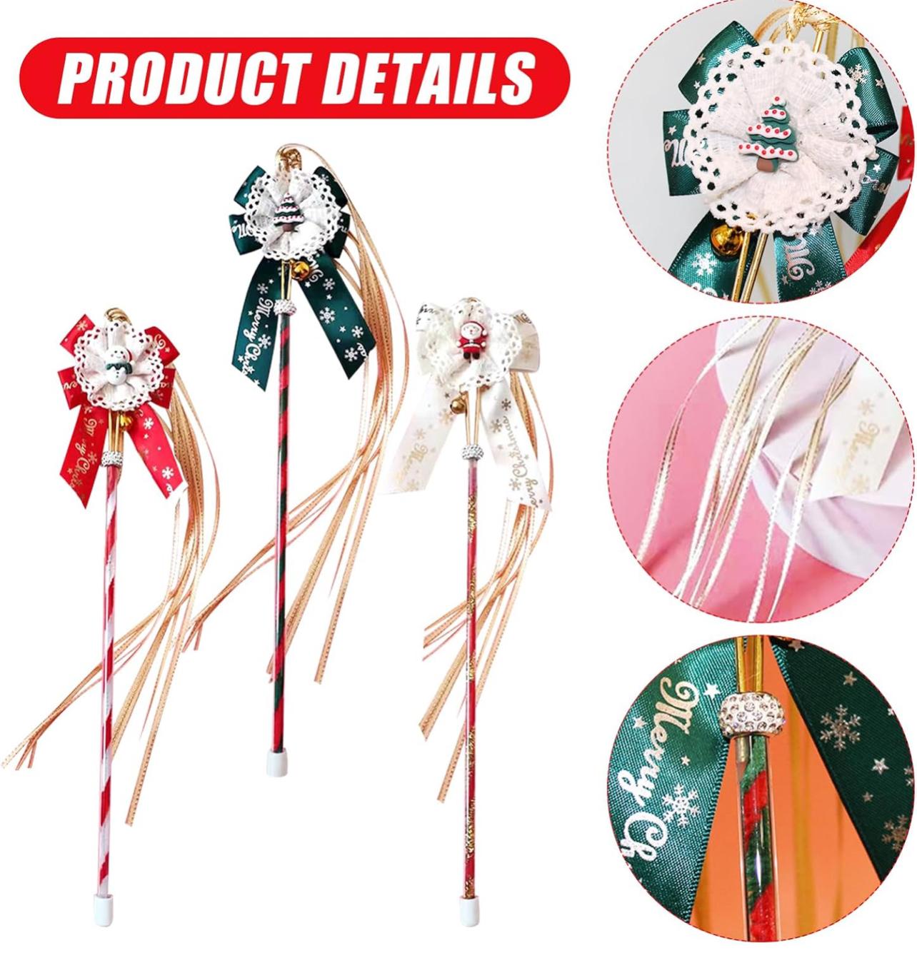 Christmas Bow Cat Teaser Festive Tassels Wand