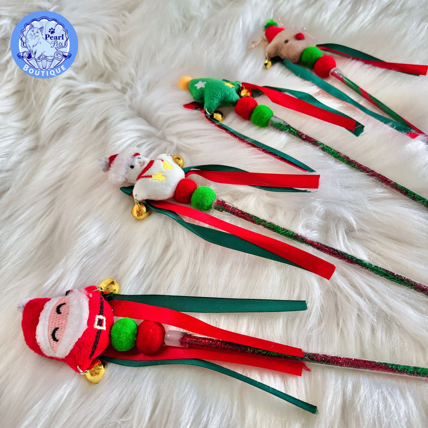 Christmas Ribbon Bell Cat Wand Teasers