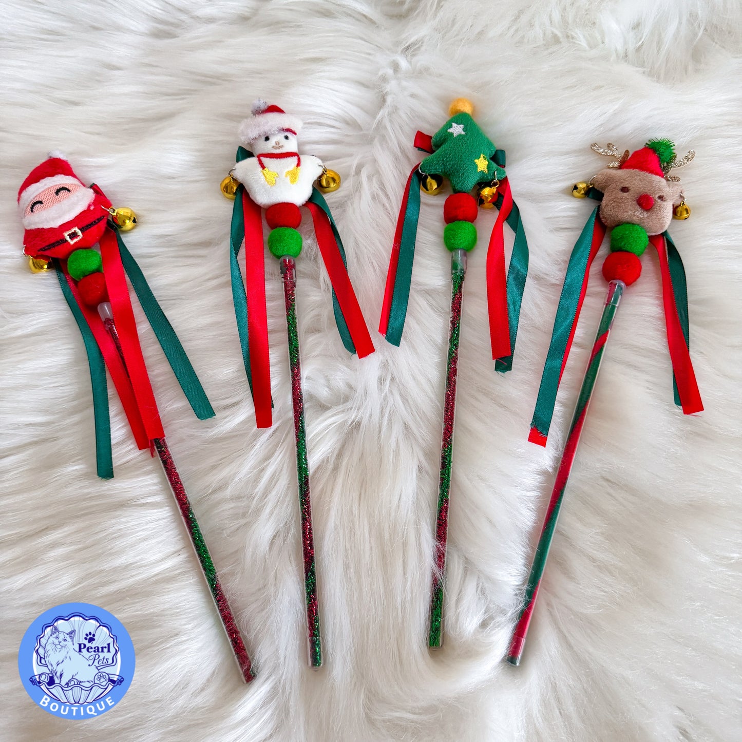 Christmas Ribbon Bell Cat Wand Teasers