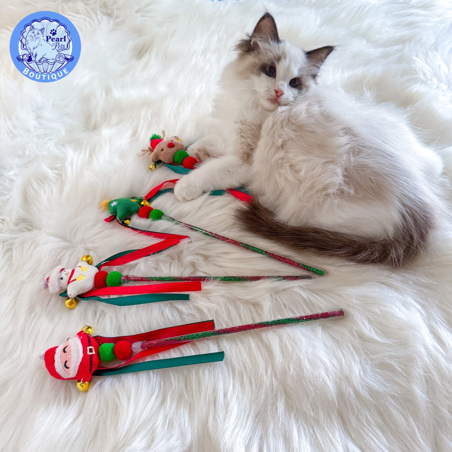 Christmas Ribbon Bell Cat Wand Teasers