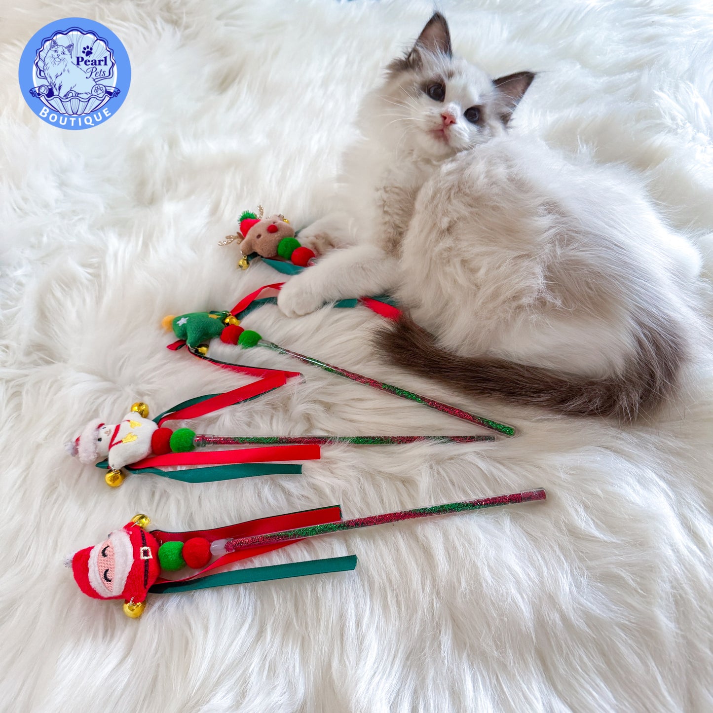 Christmas Ribbon Bell Cat Wand Teasers