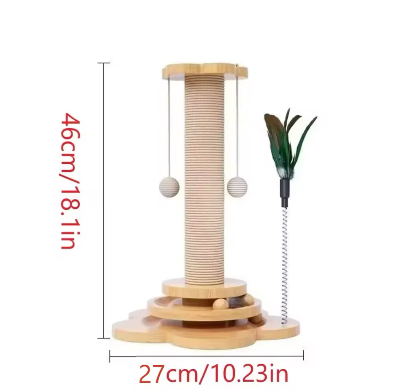 Cat Scratching Pillar Post Tower - With Ball and Feather